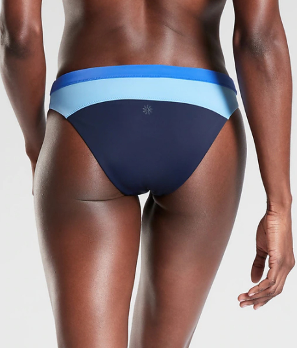 Athleta L navy blue Freestyle Colorblock Bikini Bottom swim bathing suit cheeky